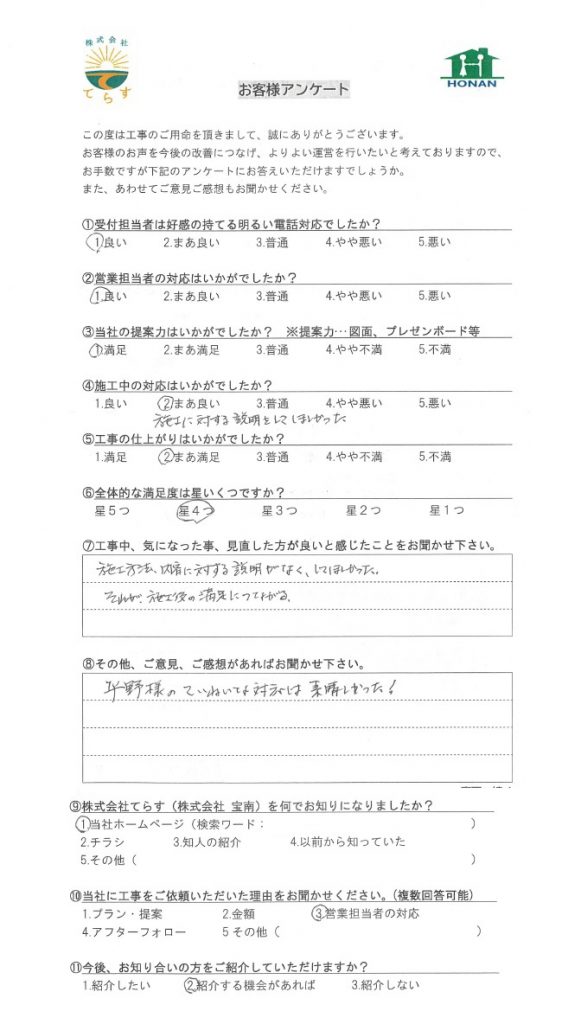 西宮市 U様|洗面台収納修繕アンケート